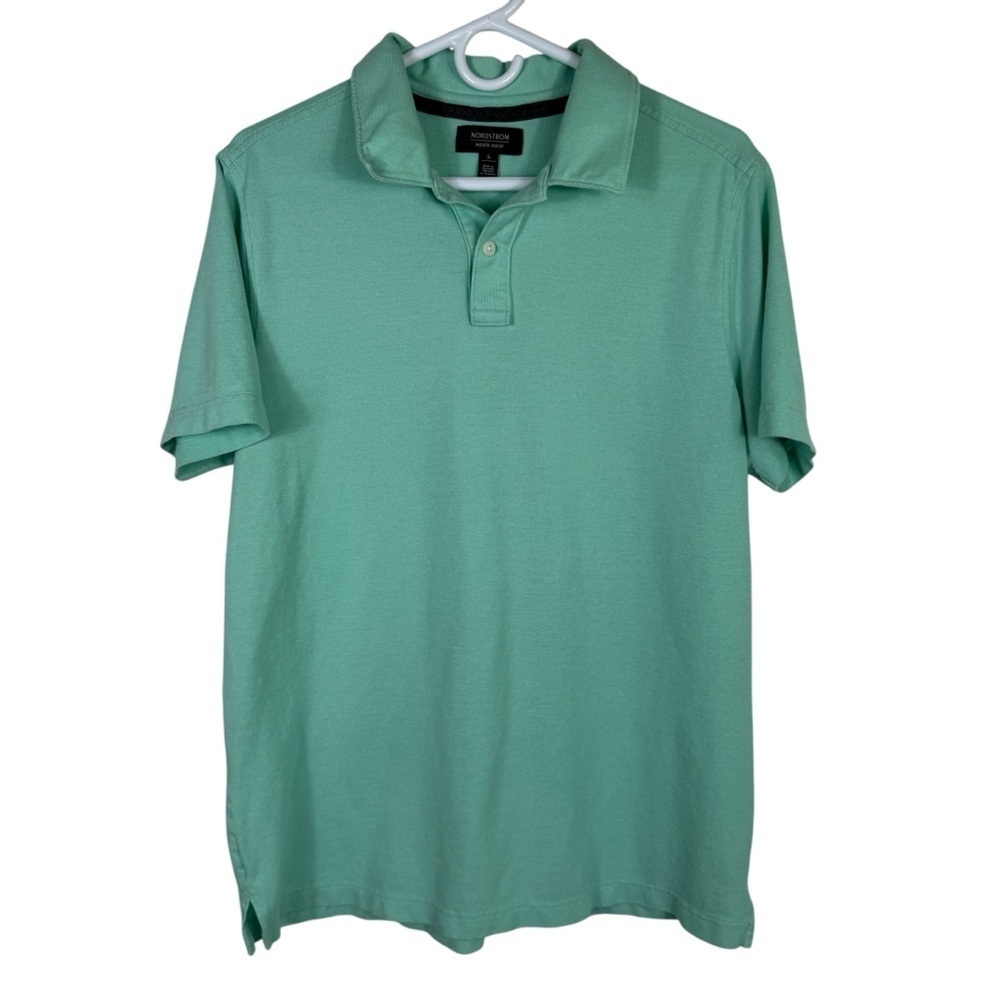 Nordstrom Men's Shop 100% Cotton Short Sleeve Polo, Aqua, Size L